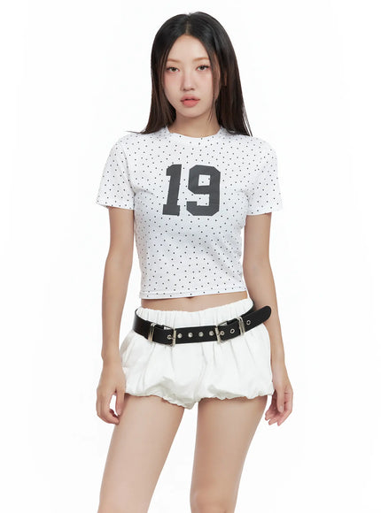polka-dot-graphic-crop-tee-cl509 / White