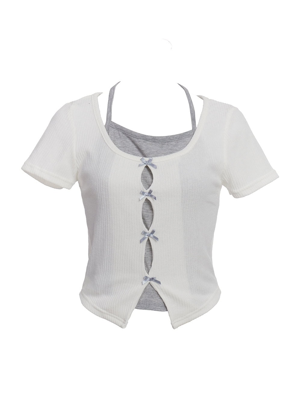 ribbon-layered-short-sleeve-cardigan-cu520 / White