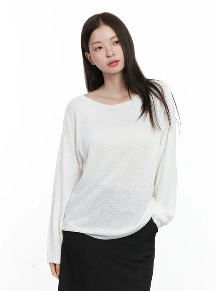 oversized-boatneck-knit-sweater-co506 / White