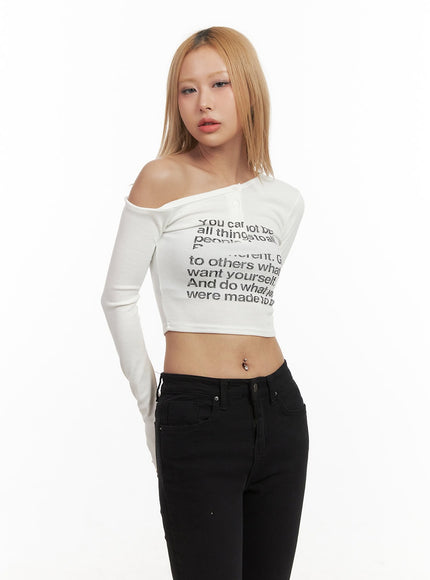 One-Shoulder Graphic Crop Top CJ508