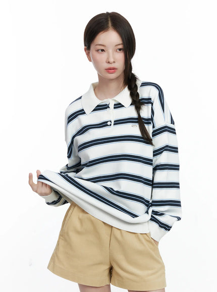 Oversized Striped Long Sleeve Collared Shirt CO503