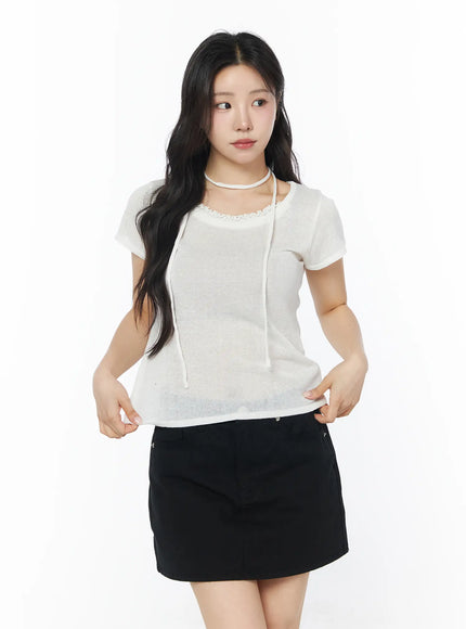 sheer-short-sleeve-top-and-scarf-cy522 / White