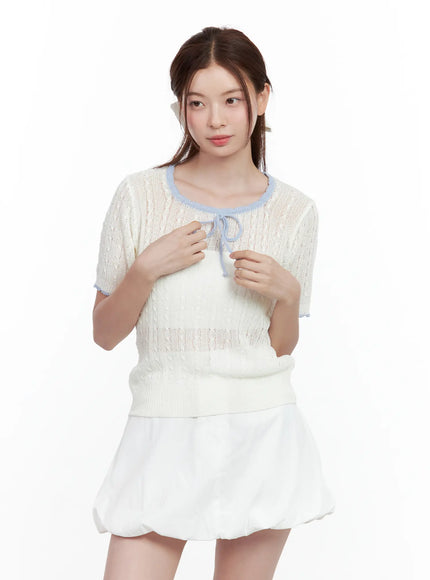 sheer-knit-tie-sweater-top / White