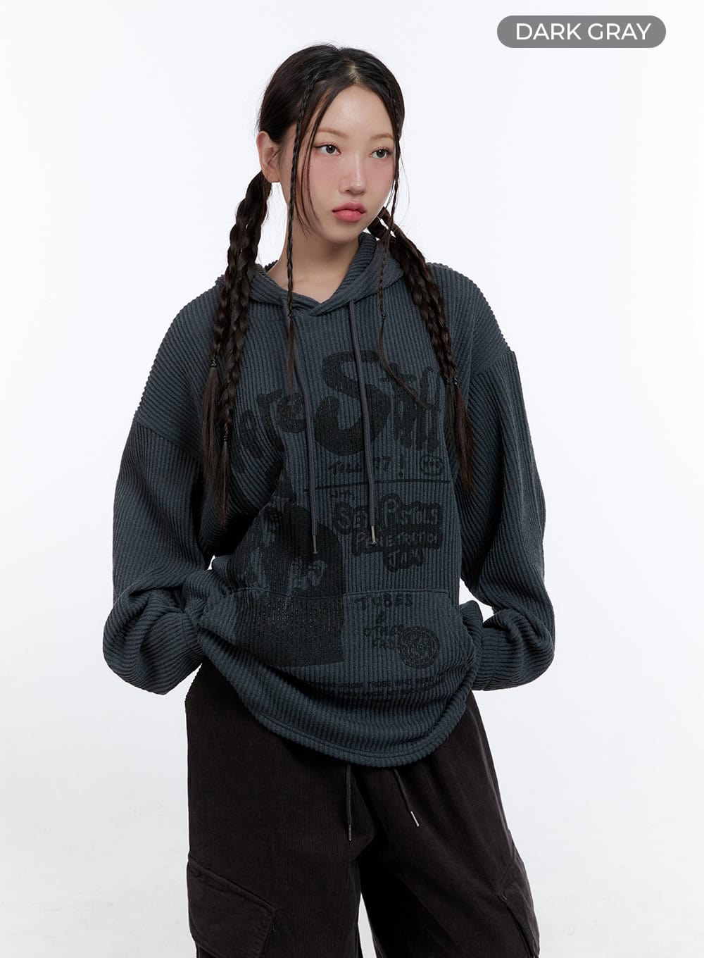 baggy-graphic-hooded-sweater-cs406 / dark gray