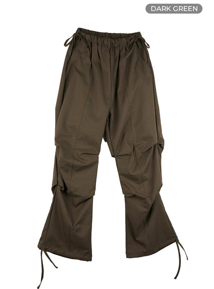 pintuck-striing-banded-wide-fit-pants-cs419 / dark green