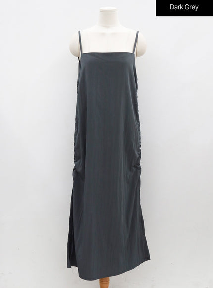 Side Shirring Sleeveless Strap Maxi Dress OG12
