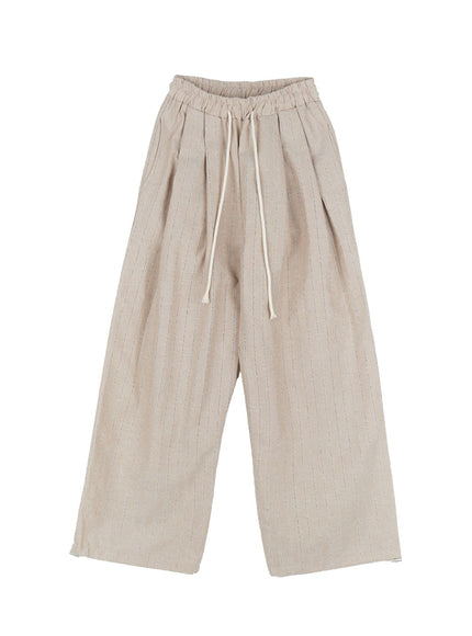 pintuck-striped-wide-fit-pants-cy521 / Beige