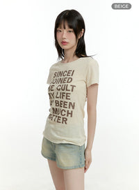 lettering-short-sleeve-tee-cl426 / Beige