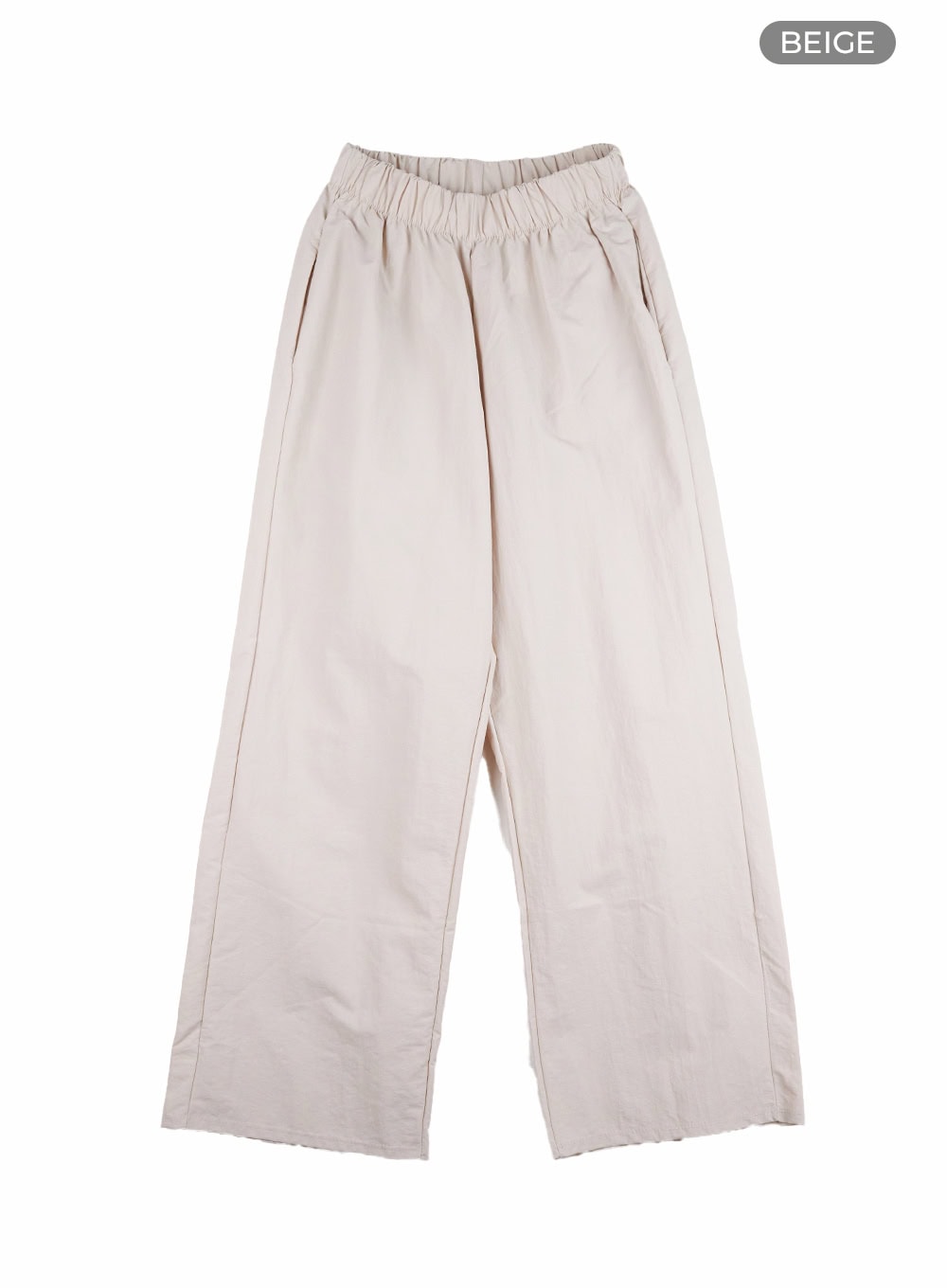 nylon-banded-wide-solid-pants-cl401 / Beige