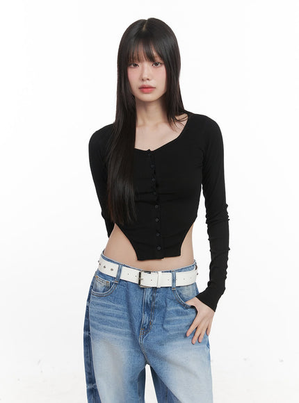 Buttoned Long-Sleeve Crop Top CJ524