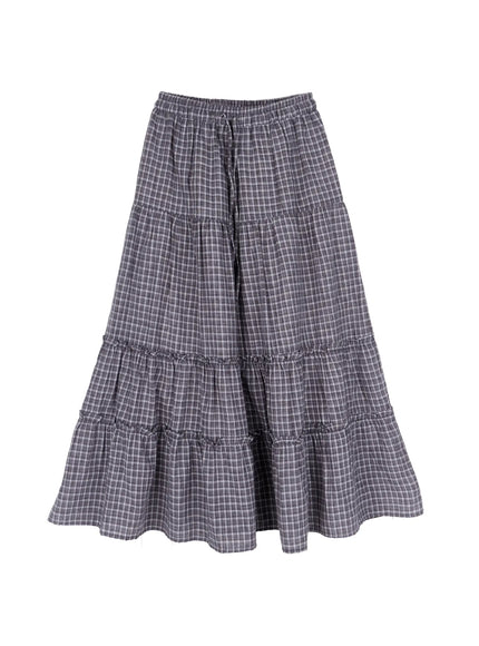 elegant-gingham-maxi-skirt-ca520 / Black