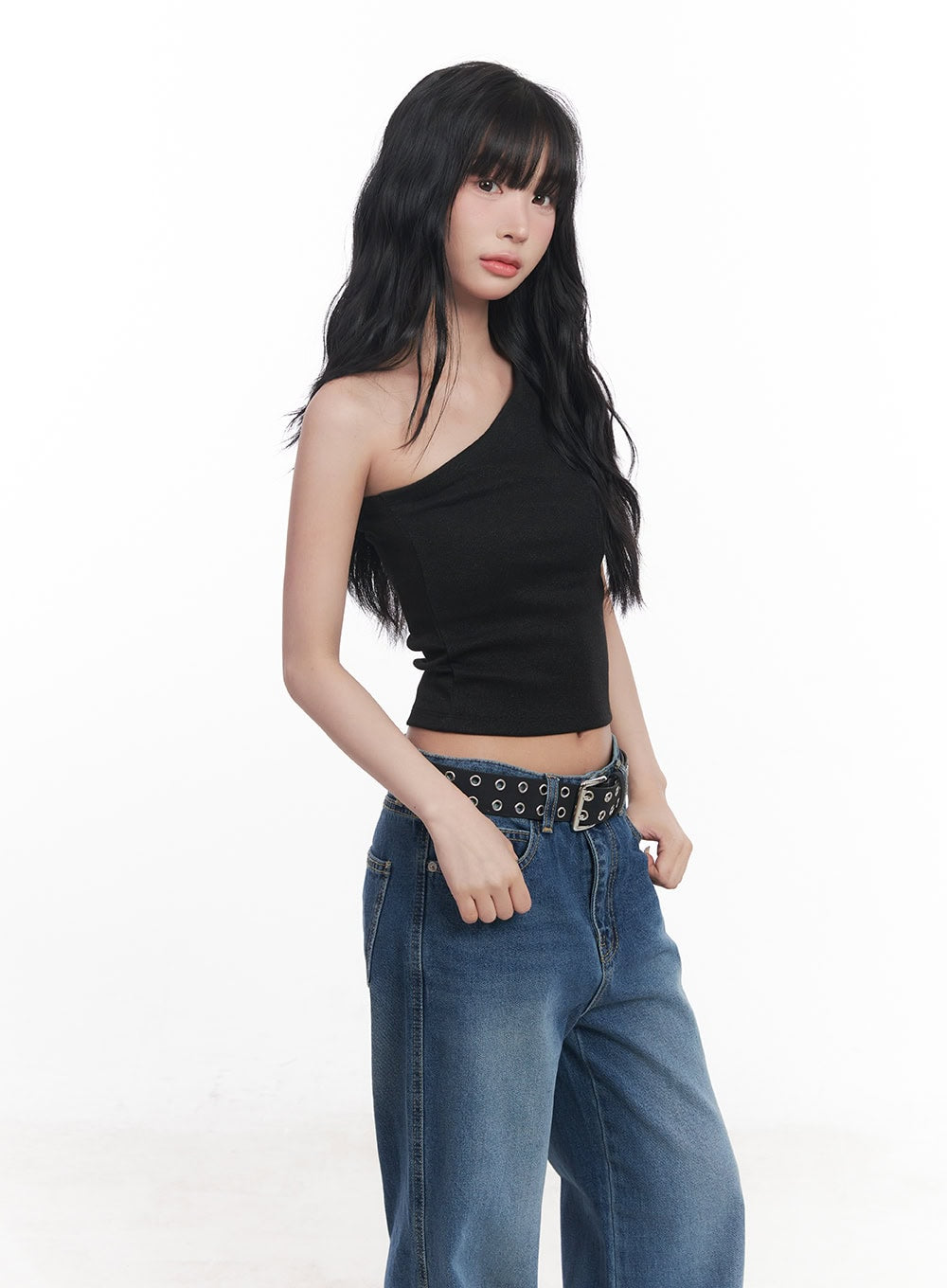 essential-one-shoulder-crop-top-cy527 / Black