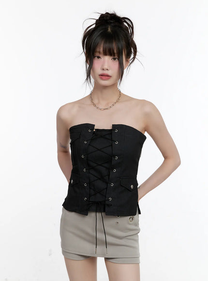 lace-up-strapless-corset-top-cl507 / Black