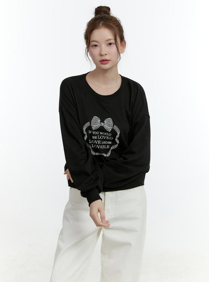 embroidered-graphic-cropped-crewneck-cf503 / Black