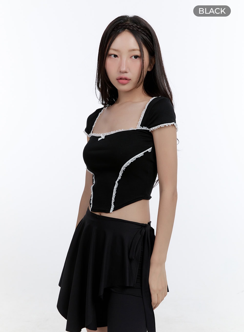 ribbon-square-neck-crop-top-cg413 / Black