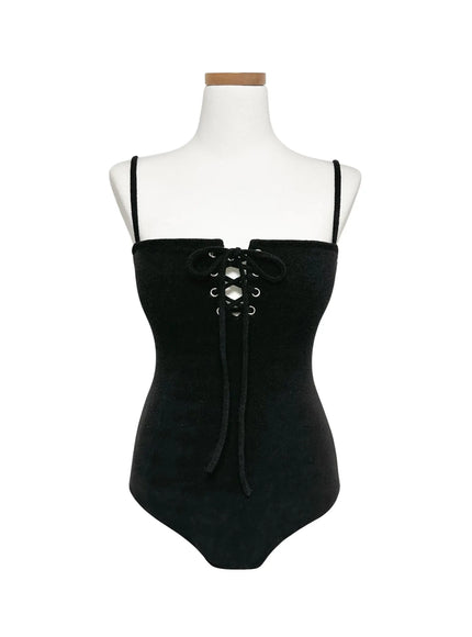 lace-up-one-piece-swimsuit-iy514 / Black