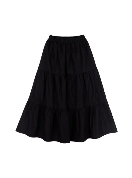 flowy-tiered-maxi-skirt-cs523 / Black