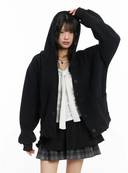 overfit-fleece-button-hoodie-cd531 / Black