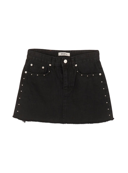 distressed-cotton-mini-skirt-ca503 / Black