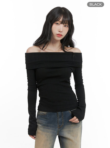 slim-off-shoulder-long-sleeve-top-cg421 / Black