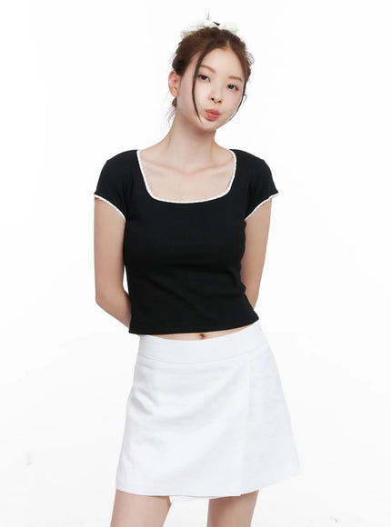 ribbed-lace-baby-tee-cl524 / Black