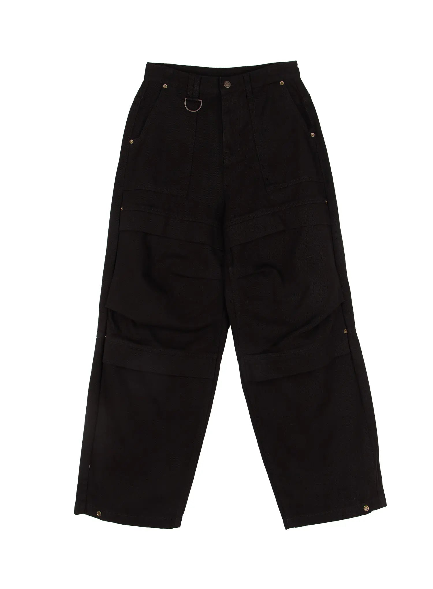 button-trim-wide-leg-pants-cj514 / Black
