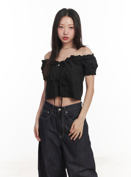 ribbon-off-shoulder-blouse-crop-top-ca529 / Black