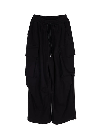wide-leg-cargo-sweatpants-cy527 / Black