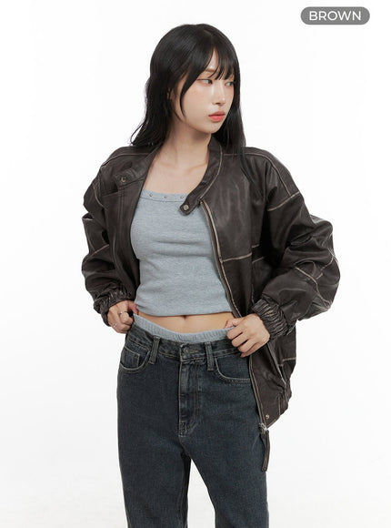 oversized-faux-leather-bomber-jacket-unisex-cg420 / Brown