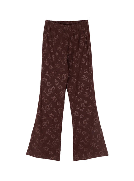 floral-printed-flared-pants-co507 / Brown