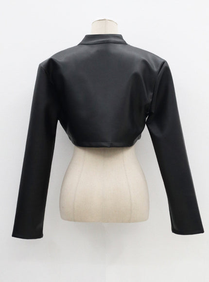 Faux Leather Cropped Zip-Up Jacket CF301