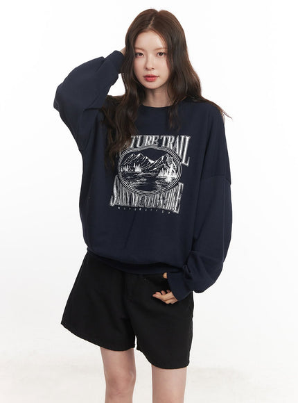 nature-graphic-oversize-sweatshirt-ca501 / Dark blue