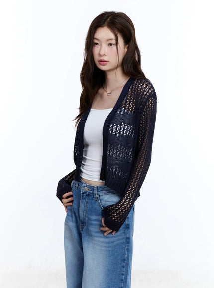 v-neck-buttoned-sweater-cardigan-cu513 / Dark blue