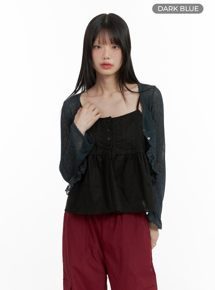 lace-hem-cardigan-cl412 / Dark blue