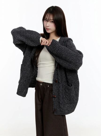 oversized-knit-button-up-hoodie-cn524 / Dark gray