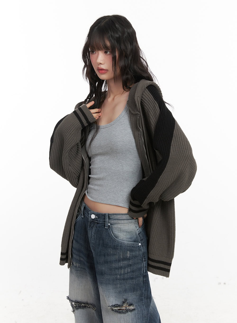 Oversized Hooded Knit Jacket CJ523