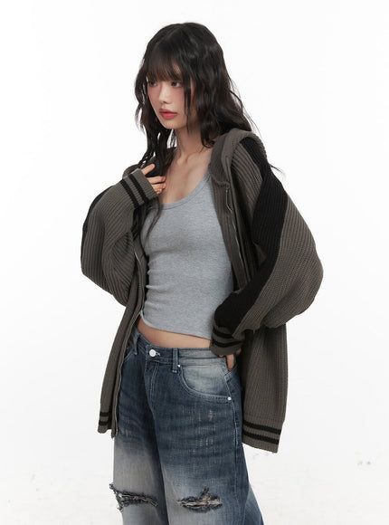 oversized-hooded-knit-jacket-cj523 / Dark gray