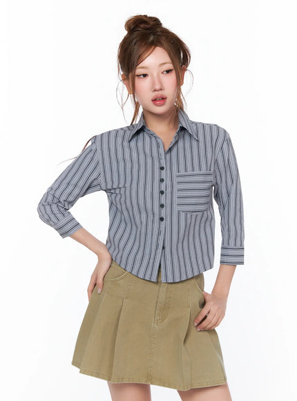 striped-3-4-sleeve-shirt-ca514 / Black