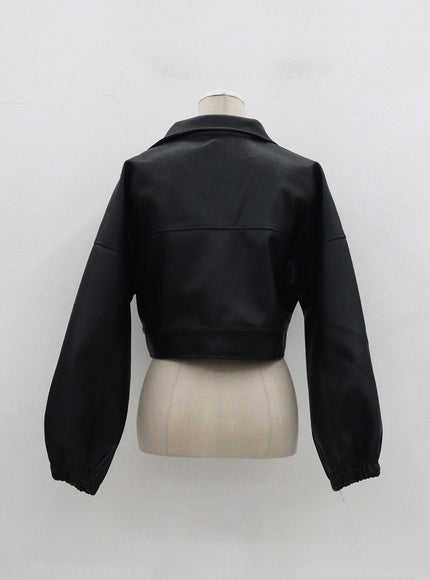 Faux Leather Cropped Jacket OF301