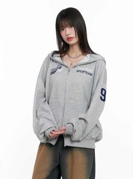oversized-graphic-zip-up-hoodie-cg519 / Gray