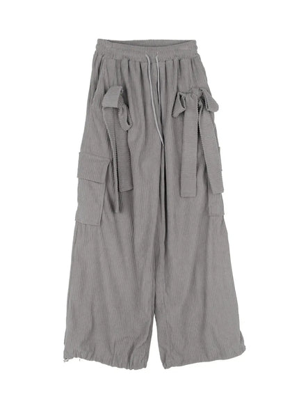 ribbon-corduroy-wide-leg-pants-cj514 / Gray