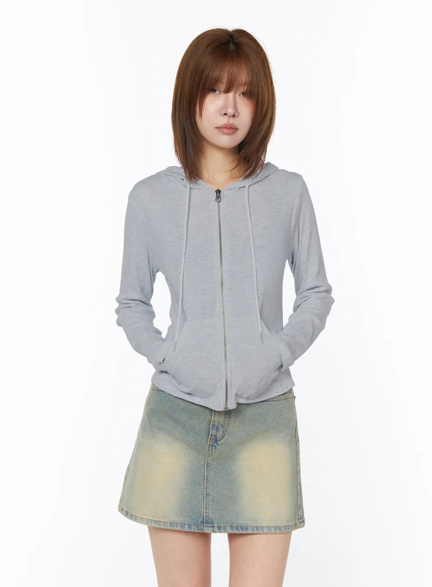 slim-fit-zip-up-hoodie-cy527 / Gray