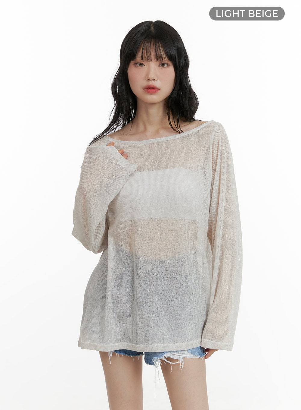 sheer-bliss-long-sleeve-sweater-cu413 / Light beige