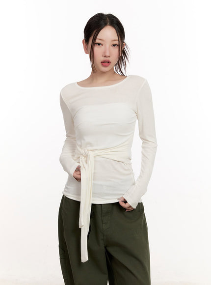 wrap-tie-long-sleeve-top-cm510 / White