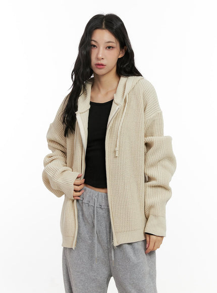 oversized-knit-hooded-sweater-cn416 / Light beige