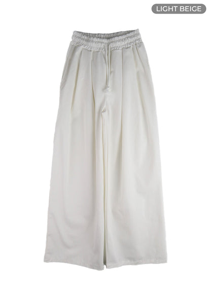 solid-elastic-waist-trousers-cm406 / Light beige