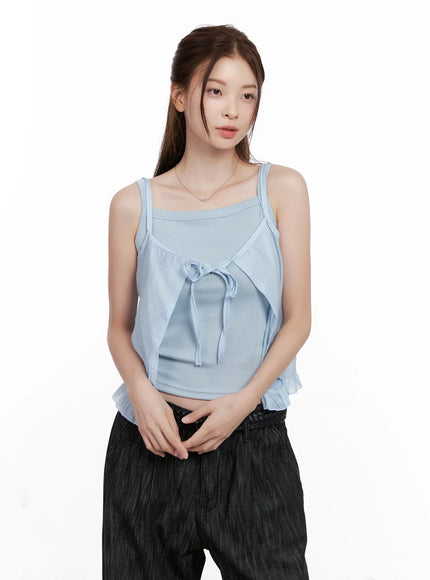 frill-ribbon-bustier-tank-cl523 / Light blue