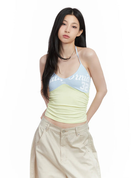 contrast-graphic-halter-top-cu530 / Light yellow