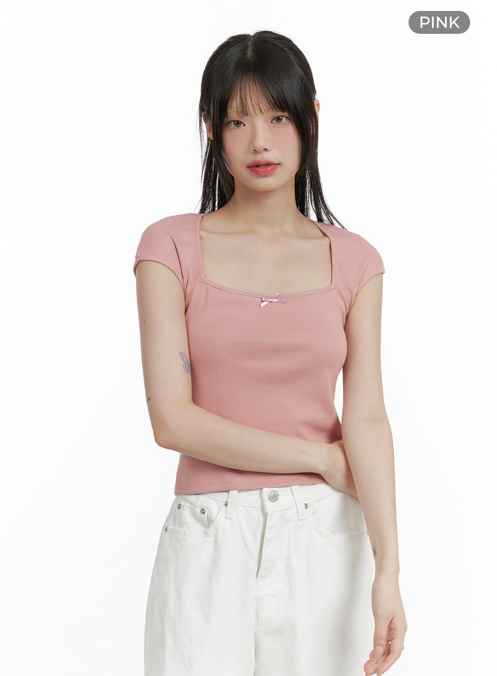 ribbon-square-neck-crop-top-cl412 / Pink