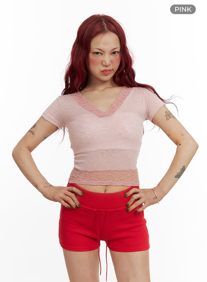 lace-crop-top-cy430 / Pink